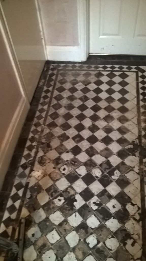 Victorian Tiled Floor Before Cleaning in Stoke-on-Trent