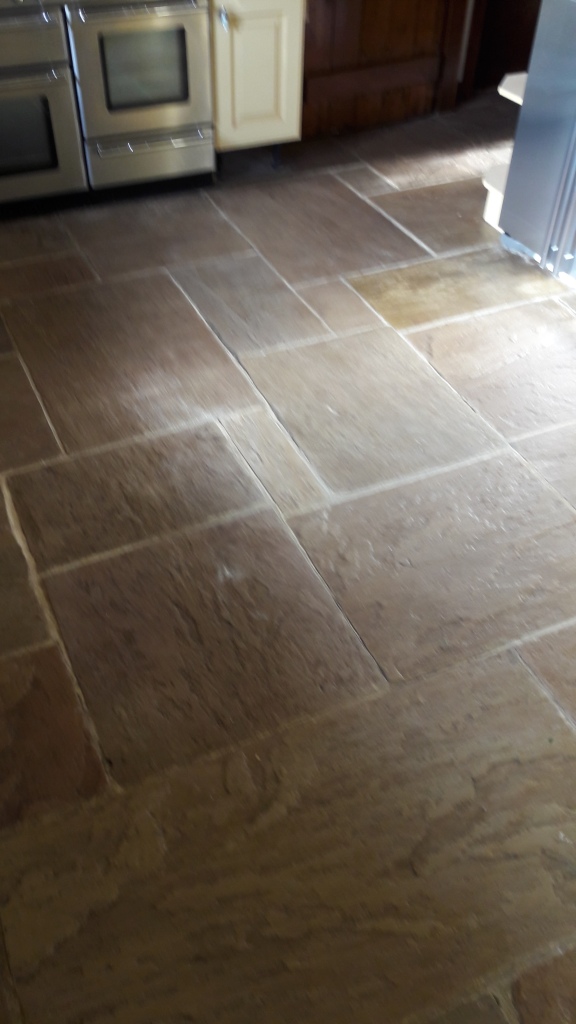 Sandstone kitchen floor before cleaning Rugeley