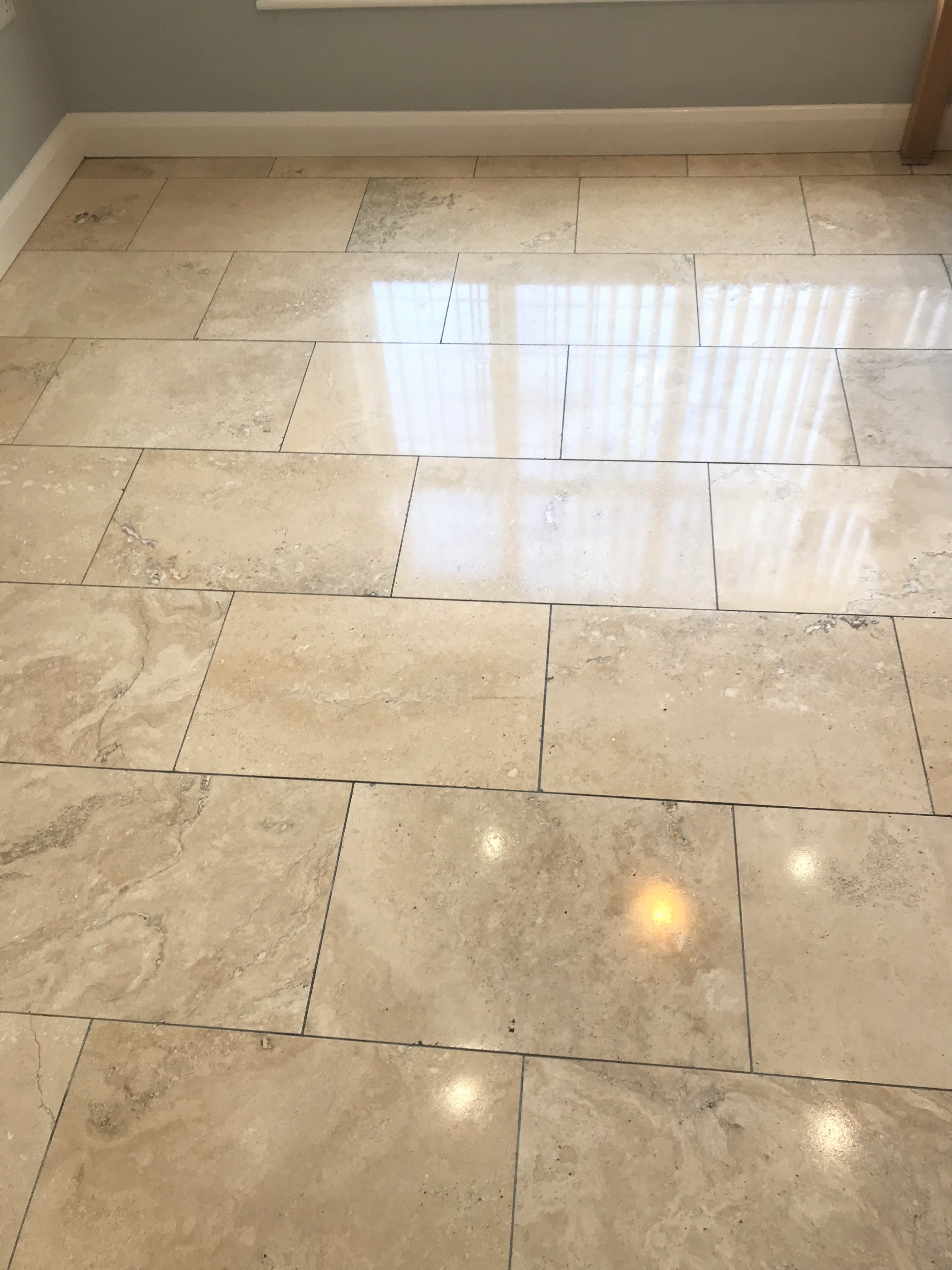 Travertine Kitchen Floor Tiles After Cleaning Stoke-on-Trent