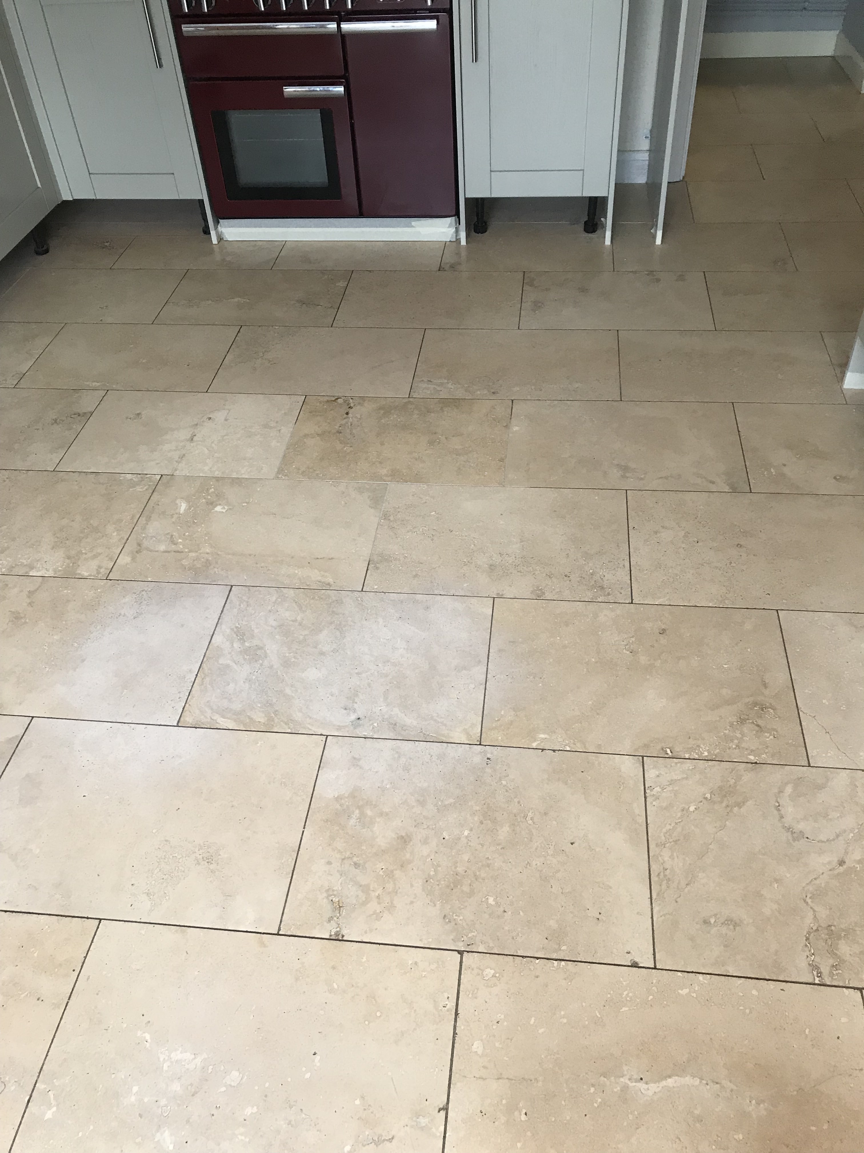 Travertine Kitchen Floor Tiles Before Cleaning Stoke-on-Trent