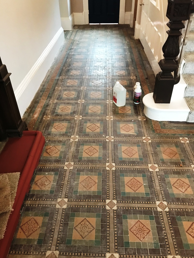 Old Victorian Tiled Floor Sutton Coldfield Vicarage Before Cleaning