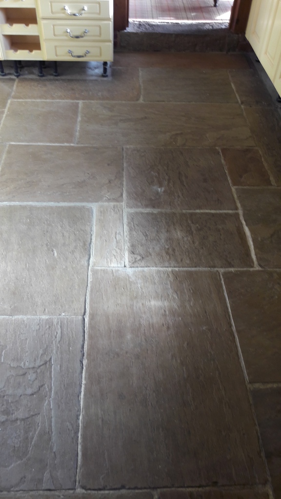 Sandstone kitchen floor before cleaning Rugeley