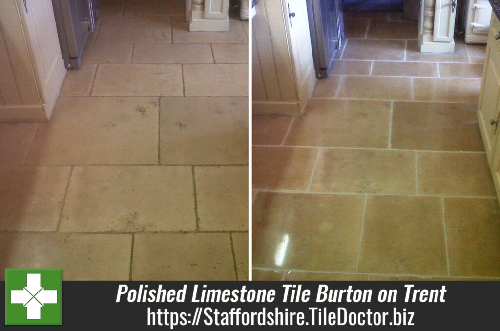 Limestone tiles cleaned and polished in Burton on Trent