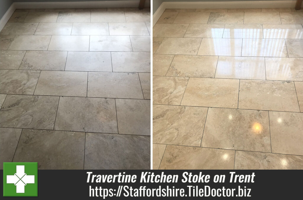 Travertine Kitchen Floor Polished in Stoke on Trent