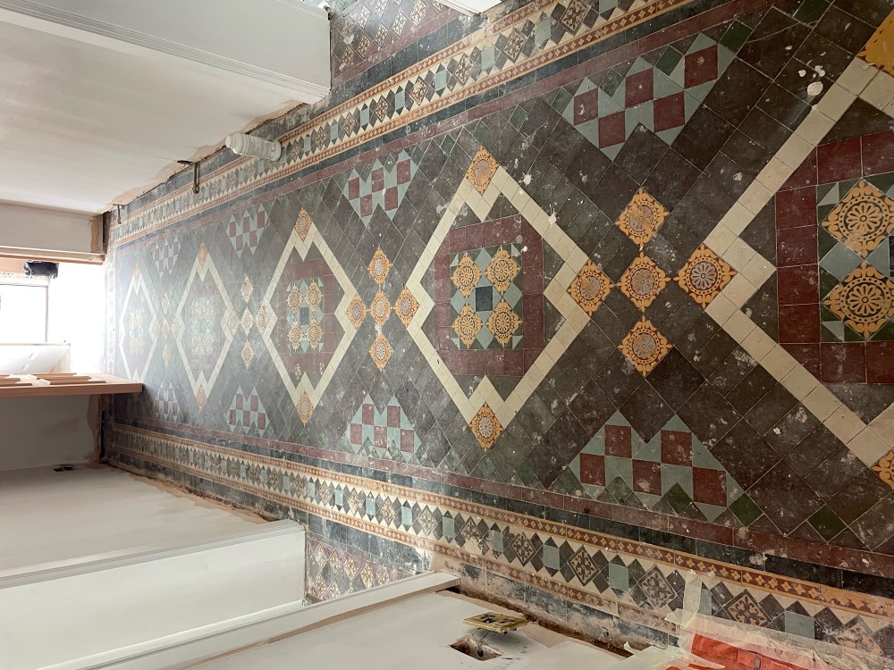 Geometric Victorian Tiled Floor Before Cleaning Stoke-on-Trent