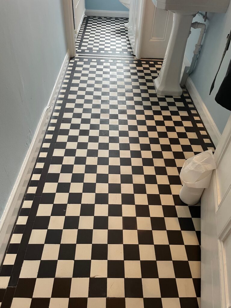 Classic Checkered Black-and White Encaustic Tiled Bathroom Floor After Renovation Burton On Trent Classic Checkered Black-and White Encaustic Tiled Bathroom Floor After Renovation Burton On Trent