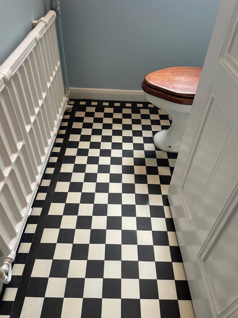 Classic Checkered Black-and White Encaustic Tiled Bathroom Floor After Renovation Burton On Trent Classic Checkered Black-and White Encaustic Tiled Bathroom Floor After Renovation Burton On Trent