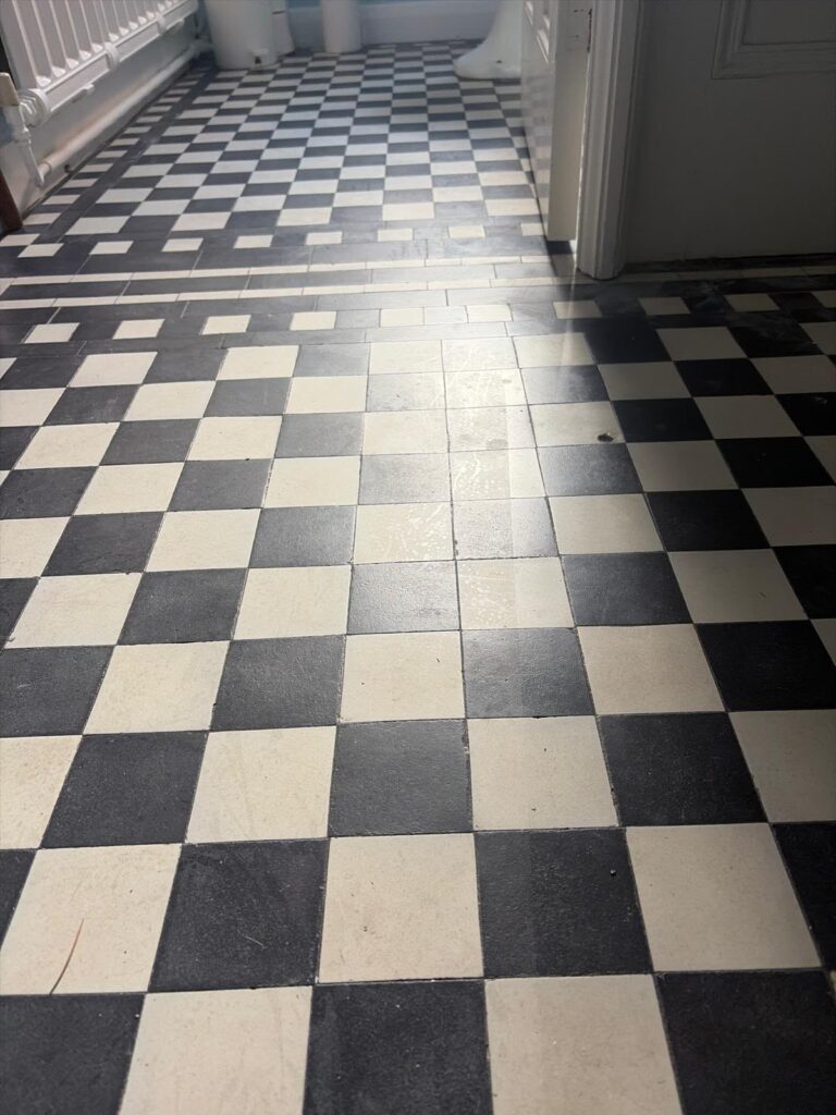Classic Checkered Black-and White Encaustic Tiled Bathroom Floor Before Cleaning Burton On Trent Classic Checkered Black-and White Encaustic Tiled Bathroom Floor Before Cleaning Burton On Trent